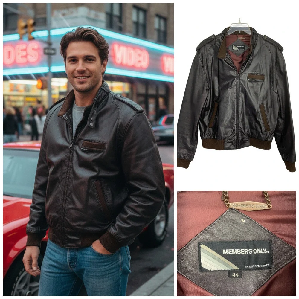 Vintage 1980's Members Only Men's Sz 44 Brown Leather Racer Jacket Europe Craft